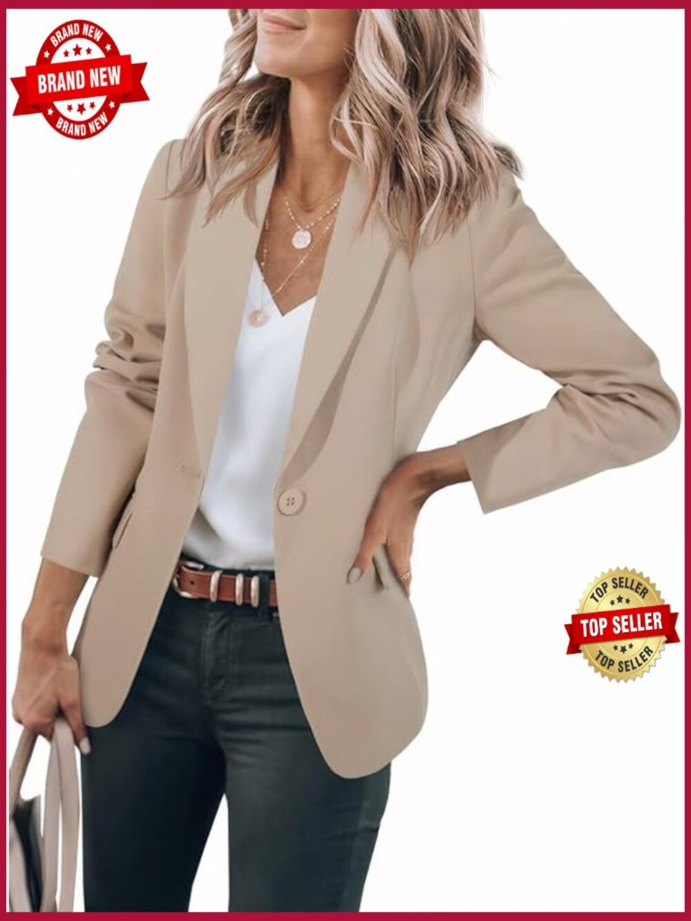 Open Front Long Sleeve Blazer with Flap Pockets